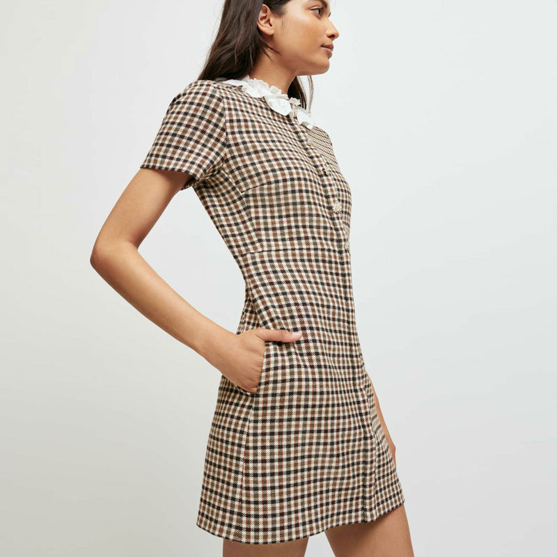 Plaid Mini Dress - Khaki – Luxedress